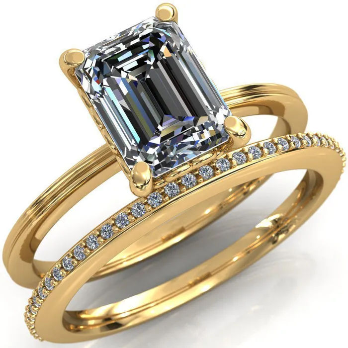 Fire Brilliance Violette Emerald Center Stone Mustache Heart Scrolls Engagement Ring Rings