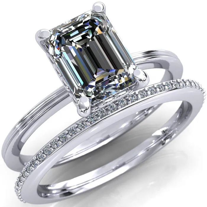 Fire Brilliance Violette Emerald Center Stone Mustache Heart Scrolls Engagement Ring Rings