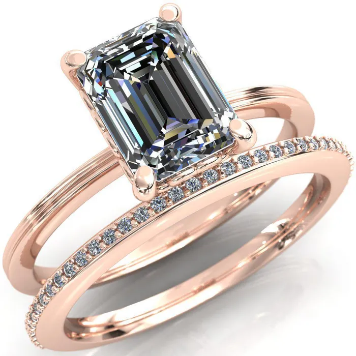 Fire Brilliance Violette Emerald Center Stone Mustache Heart Scrolls Engagement Ring Rings