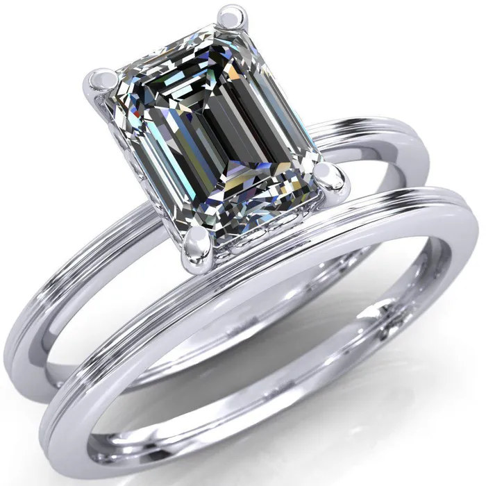 Fire Brilliance Violette Emerald Center Stone Mustache Heart Scrolls Engagement Ring Rings