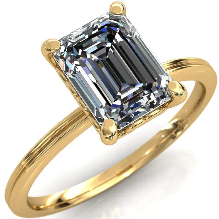 Fire Brilliance Violette Emerald Center Stone Mustache Heart Scrolls Engagement Ring Rings