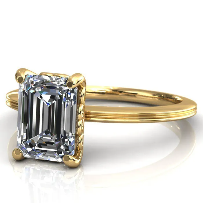 Fire Brilliance Violette Emerald Center Stone Mustache Heart Scrolls Engagement Ring Rings