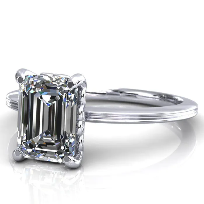 Fire Brilliance Violette Emerald Center Stone Mustache Heart Scrolls Engagement Ring Rings
