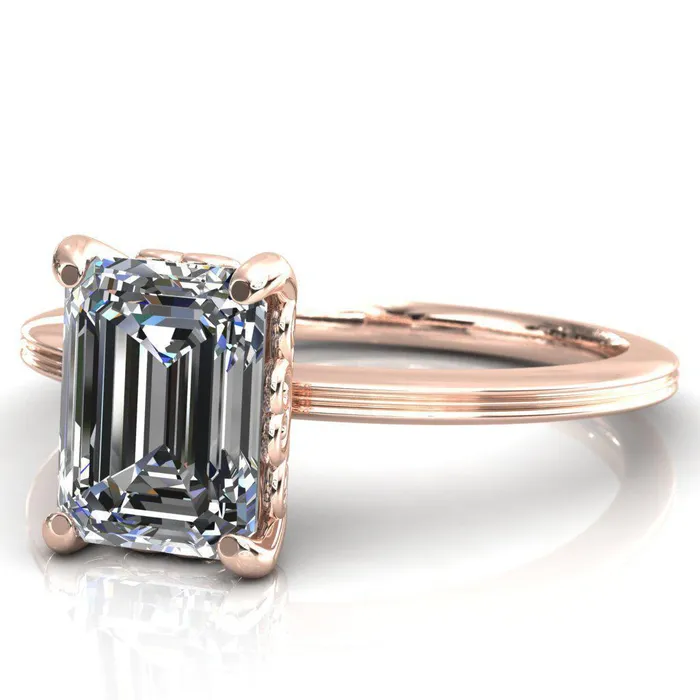 Fire Brilliance Violette Emerald Center Stone Mustache Heart Scrolls Engagement Ring Rings