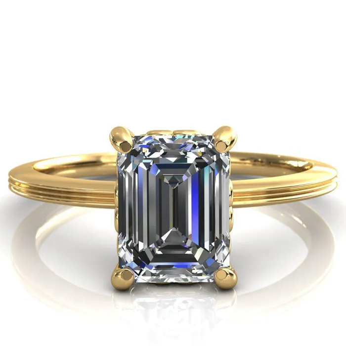 Fire Brilliance Violette Emerald Center Stone Mustache Heart Scrolls Engagement Ring Rings