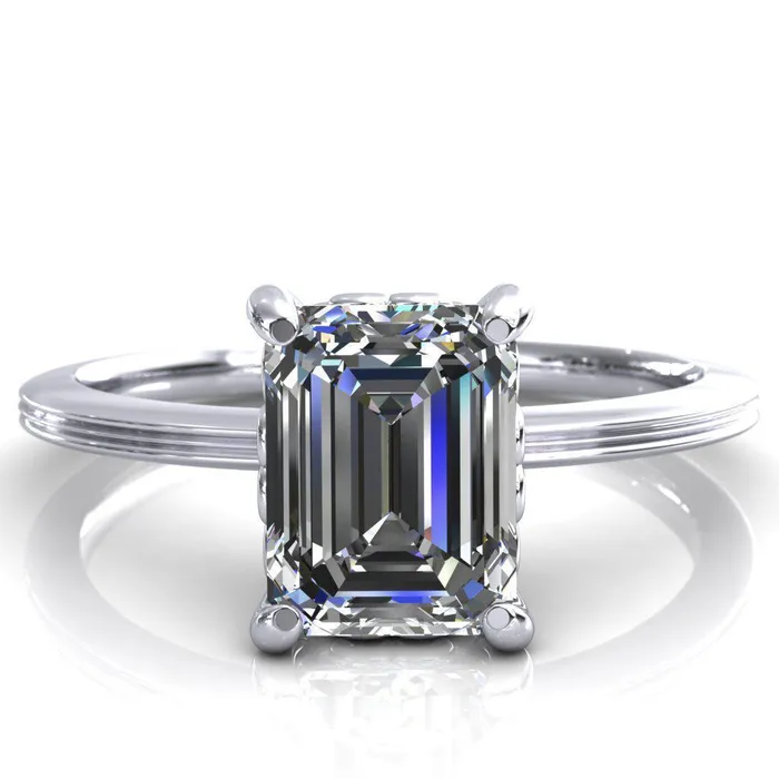Fire Brilliance Violette Emerald Center Stone Mustache Heart Scrolls Engagement Ring Rings