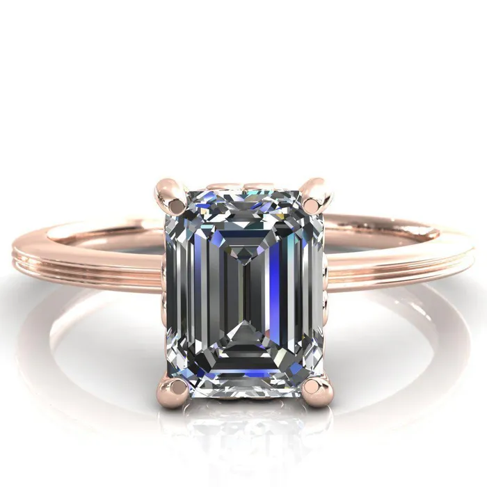 Fire Brilliance Violette Emerald Center Stone Mustache Heart Scrolls Engagement Ring Rings