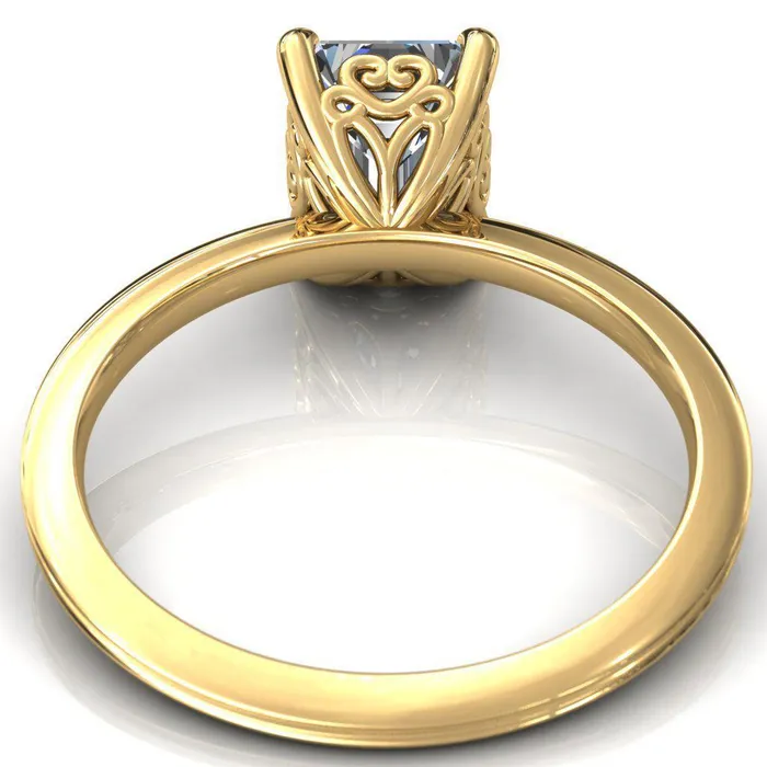 Fire Brilliance Violette Emerald Center Stone Mustache Heart Scrolls Engagement Ring Rings