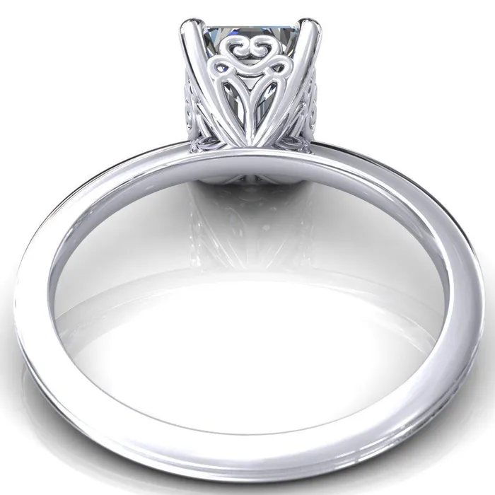 Fire Brilliance Violette Emerald Center Stone Mustache Heart Scrolls Engagement Ring Rings