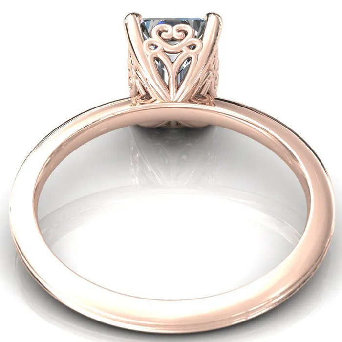 Fire Brilliance Violette Emerald Center Stone Mustache Heart Scrolls Engagement Ring Rings