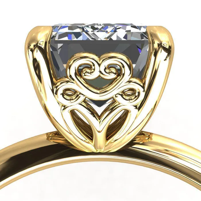 Fire Brilliance Violette Emerald Center Stone Mustache Heart Scrolls Engagement Ring Rings