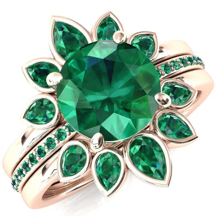 Flora Round Emerald 12 Eternity Accent Emerald Ring Fire Brilliance Rings Flora Round Emerald 12 Eternity Accent Emerald Ring Fire Brilliance Rings