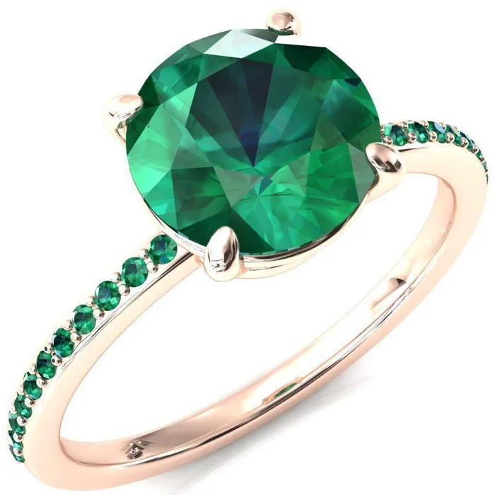 Flora Round Emerald 12 Eternity Accent Emerald Ring Fire Brilliance Rings