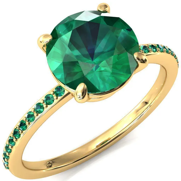 Flora Round Emerald 12 Eternity Accent Emerald Ring Fire Brilliance Rings