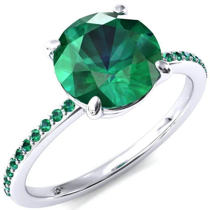 Flora Round Emerald 12 Eternity Accent Emerald Ring Fire Brilliance Rings