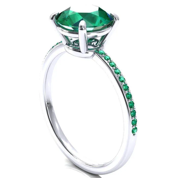 Flora Round Emerald 12 Eternity Accent Emerald Ring Fire Brilliance Rings