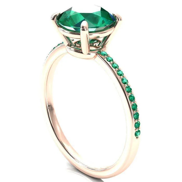 Flora Round Emerald 12 Eternity Accent Emerald Ring Fire Brilliance Rings