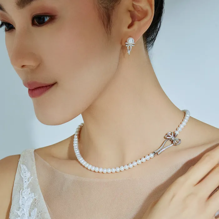 Freshwater Pearl Earrings WE00297 RIBBON Pearly Lustre Earrings