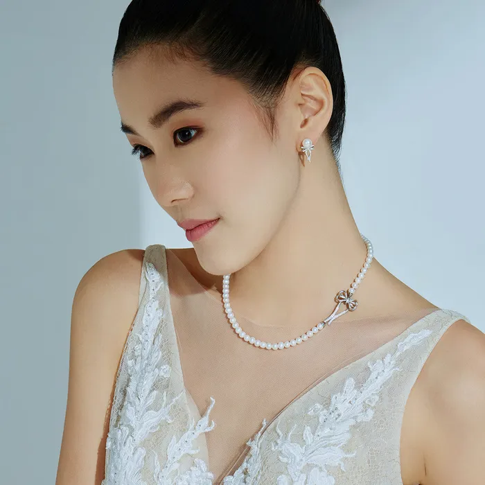 Freshwater Pearl Earrings WE00297 RIBBON Pearly Lustre Earrings