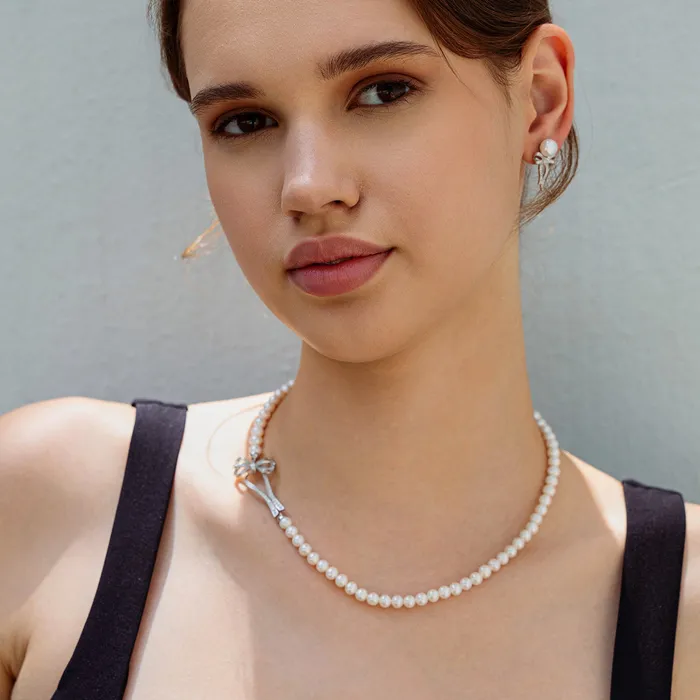 Freshwater Pearl Earrings WE00297 RIBBON Pearly Lustre Earrings