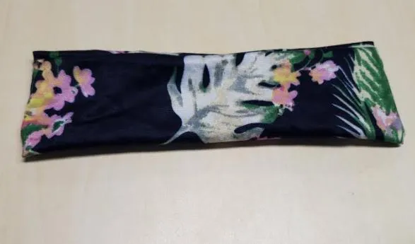 H231 Navy Blue Lavender Floral Print Wide Head Band POLLY Rings