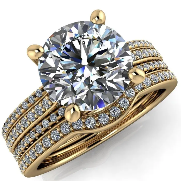 Isabella Round Center Stone Exquisite 4 Prong 3 Row Diamond Sides Ring Fire Brilliance Rings Isabella Round Center Stone Exquisite 4 Prong 3 Row Diamond Sides Ring Fire Brilliance Rings
