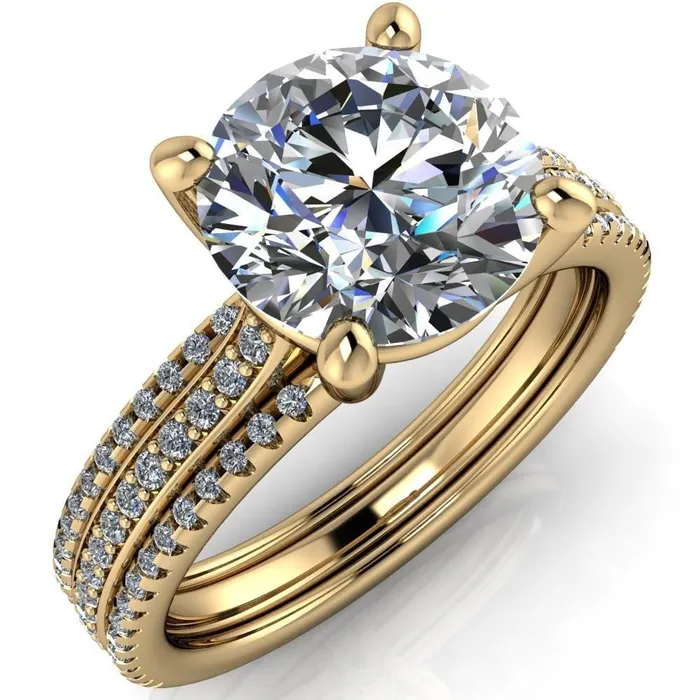 Isabella Round Center Stone Exquisite 4 Prong 3 Row Diamond Sides Ring Fire Brilliance Rings