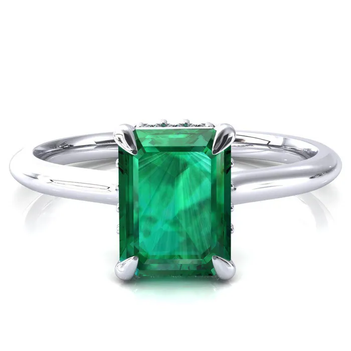 Janey Emerald Emerald 4 Prongs Claw Floating Halo Inverted Cathedral Ring Fire Brilliance Rings Janey Emerald Emerald 4 Prongs Claw Floating Halo Inverted Cathedral Ring Fire Brilliance Rings