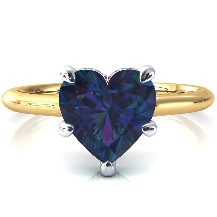 Janey Heart Alexandrite 5 Prongs Claw Floating Halo Inverted Cathedral Ring Fire Brilliance Rings