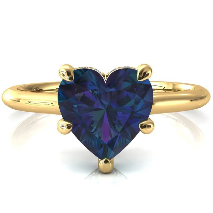 Janey Heart Alexandrite 5 Prongs Claw Floating Halo Inverted Cathedral Ring Fire Brilliance Rings