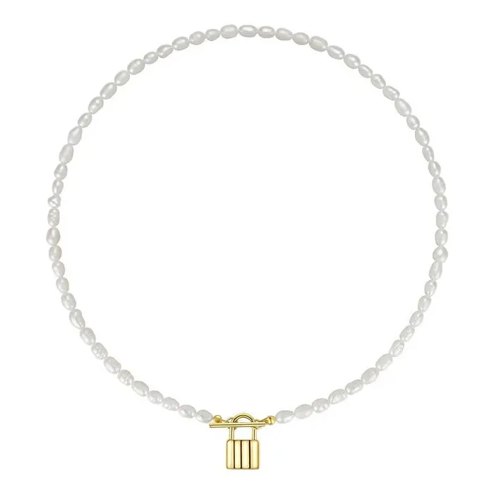 Jewelvers 14K GoldFilled Padlock Tbar Pearl Necklace Necklaces Jewelvers 14K GoldFilled Padlock Tbar Pearl Necklace Necklaces