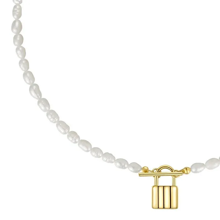 Jewelvers 14K GoldFilled Padlock Tbar Pearl Necklace Necklaces Jewelvers 14K GoldFilled Padlock Tbar Pearl Necklace Necklaces