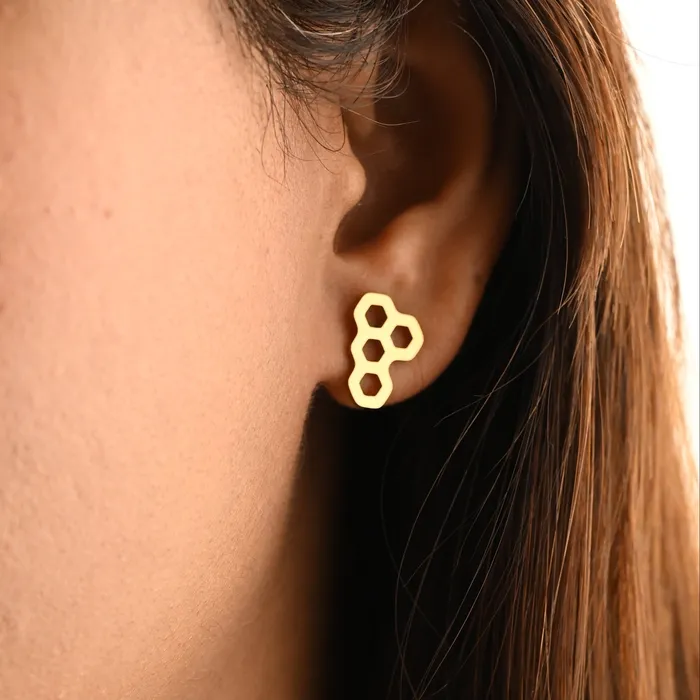 Jewelvers 18K GoldFilled Dainty Honeycomb Stud Earrings Earrings