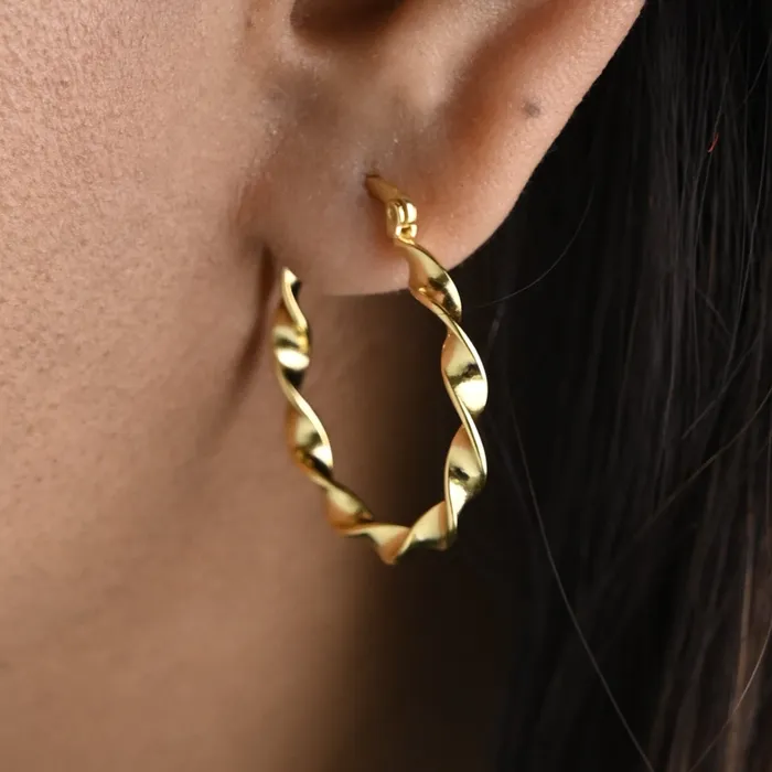 Jewelvers Earrings 925 Sterling Silver with 18K GoldFilled Twisted Chunky Hoop Earrings for Women Jewelvers Earrings 925 Sterling Silver with 18K GoldFilled Twisted Chunky Hoop Earrings for Women