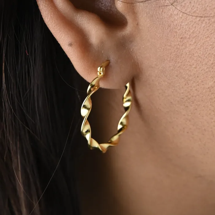 Jewelvers Earrings 925 Sterling Silver with 18K GoldFilled Twisted Chunky Hoop Earrings for Women Jewelvers Earrings 925 Sterling Silver with 18K GoldFilled Twisted Chunky Hoop Earrings for Women