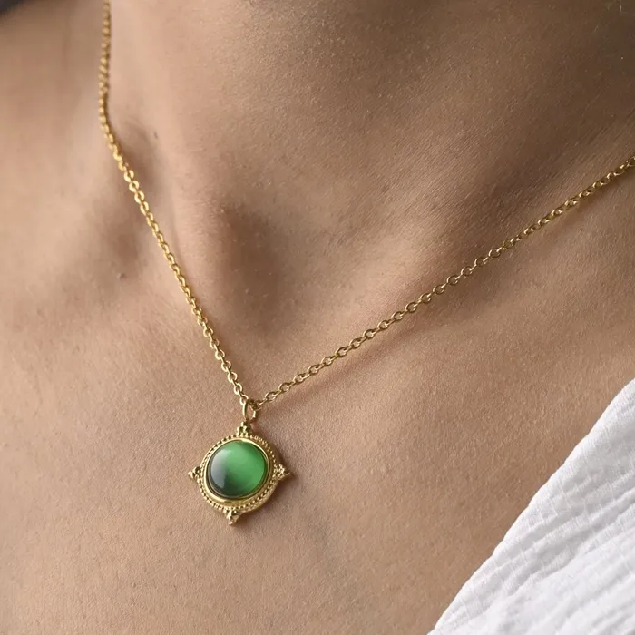 Jewelvers Necklaces 18K GoldFilled Green Gemstone Necklace Green Agate Charm Necklace Jewelvers Necklaces 18K GoldFilled Green Gemstone Necklace Green Agate Charm Necklace