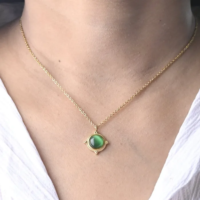 Jewelvers Necklaces 18K GoldFilled Green Gemstone Necklace Green Agate Charm Necklace
