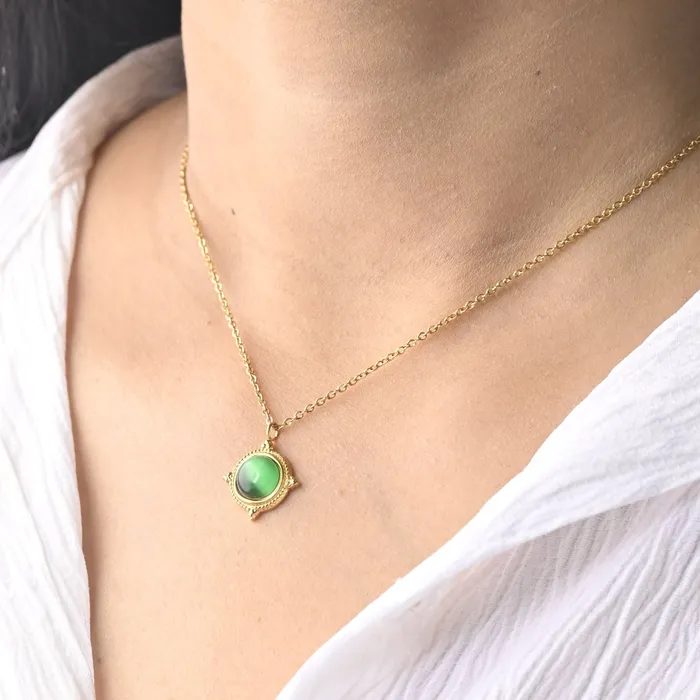 Jewelvers Necklaces 18K GoldFilled Green Gemstone Necklace Green Agate Charm Necklace