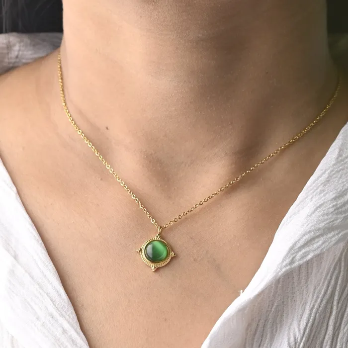 Jewelvers Necklaces 18K GoldFilled Green Gemstone Necklace Green Agate Charm Necklace