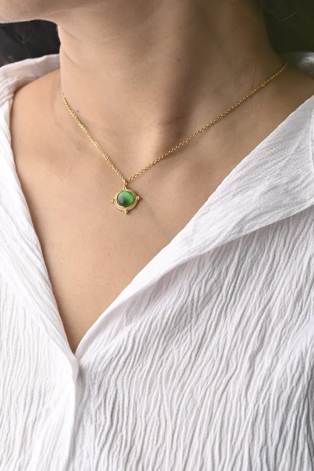 Jewelvers Necklaces 18K GoldFilled Green Gemstone Necklace Green Agate Charm Necklace