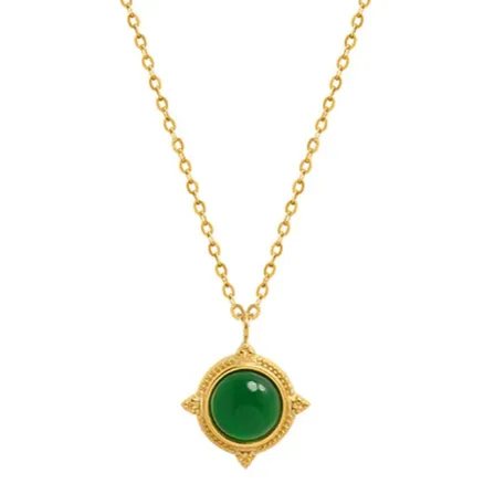 Jewelvers Necklaces 18K GoldFilled Green Gemstone Necklace Green Agate Charm Necklace