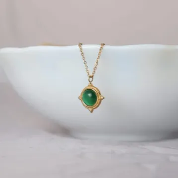 Jewelvers Necklaces 18K GoldFilled Green Gemstone Necklace Green Agate Charm Necklace