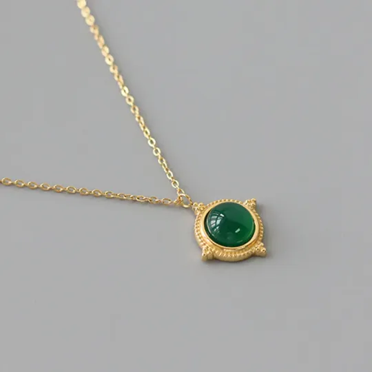 Jewelvers Necklaces 18K GoldFilled Green Gemstone Necklace Green Agate Charm Necklace