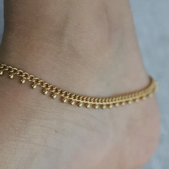 Jewelvers PreStyled Sets 18K GoldFilled Curb Chain Anklet Ball Beaded Anklet