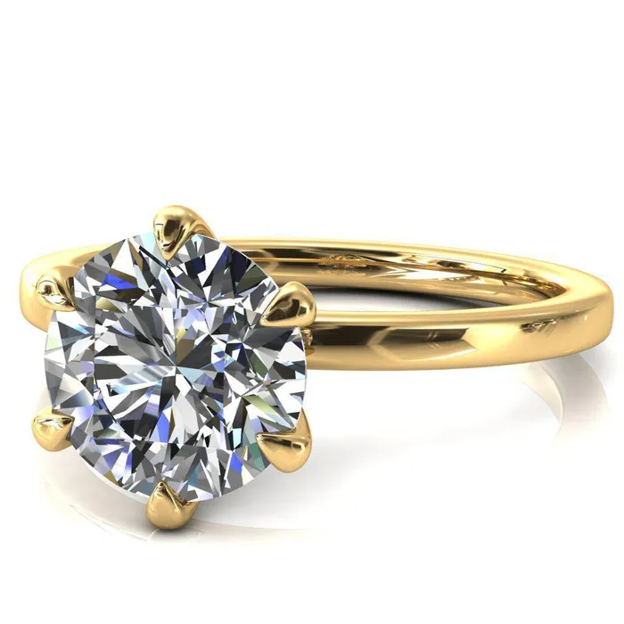Julianne Round Center Stone Solitaire 6 Prong Ring Fire Brilliance Rings