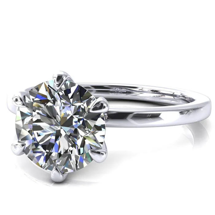 Julianne Round Center Stone Solitaire 6 Prong Ring Fire Brilliance Rings