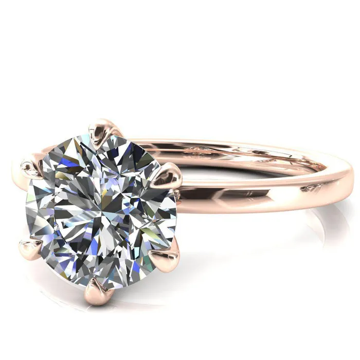 Julianne Round Center Stone Solitaire 6 Prong Ring Fire Brilliance Rings