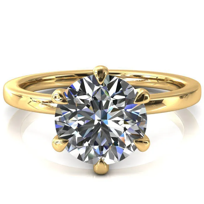 Julianne Round Center Stone Solitaire 6 Prong Ring Fire Brilliance Rings