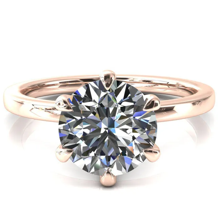 Julianne Round Center Stone Solitaire 6 Prong Ring Fire Brilliance Rings