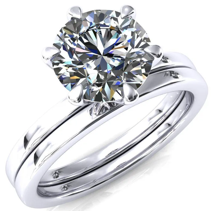 Julianne Round Center Stone Solitaire 6 Prong Ring Fire Brilliance Rings